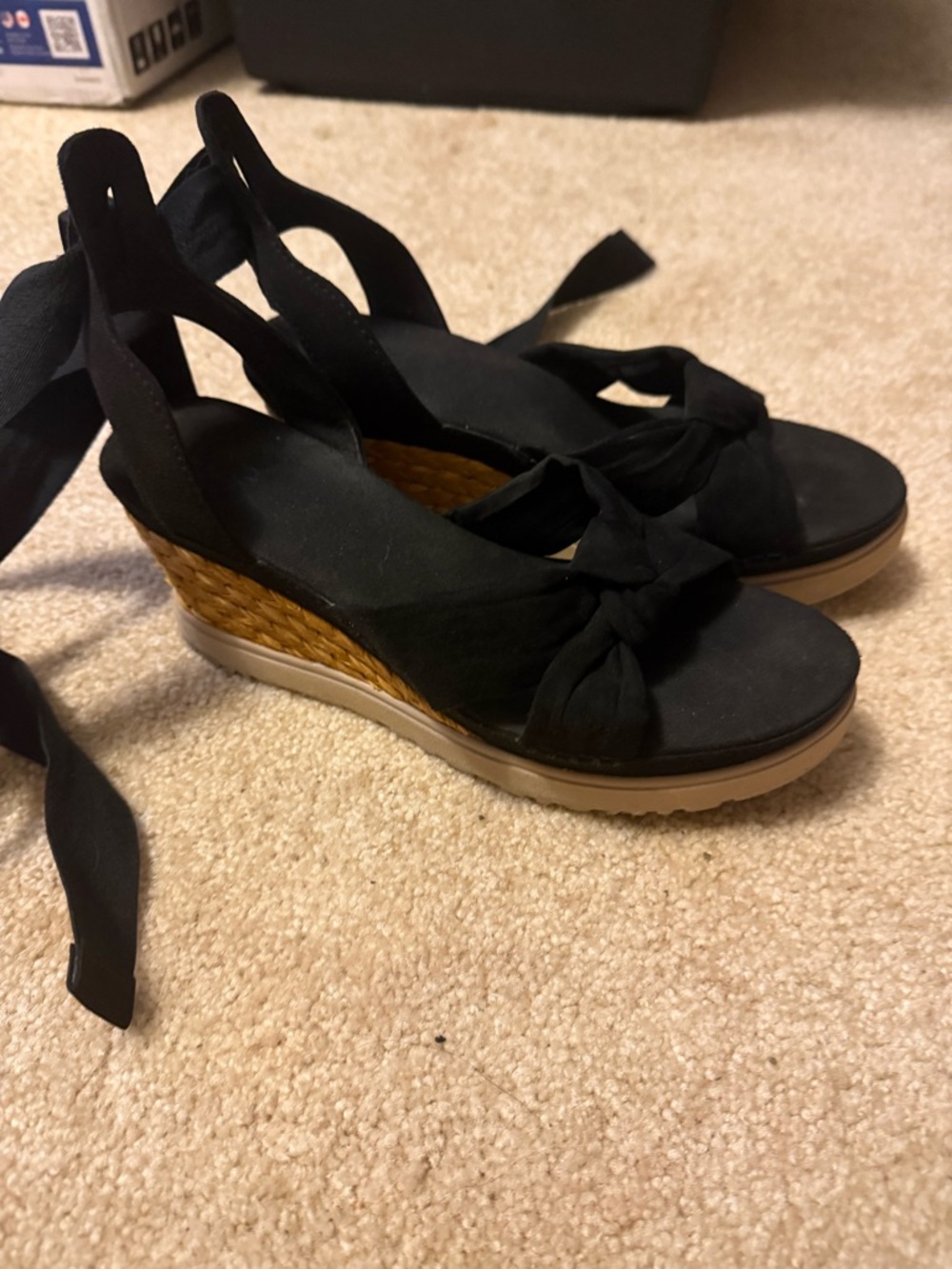 UGG BlackWedge Espadrille Sandals with Ankle Tie - Picture 4 of 4